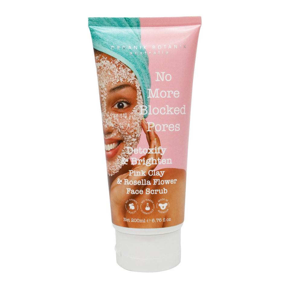 NO MORE BLOCKED PORES PINK CLAY & ROSELLA FLOWER FACE SCRUB 200MLS